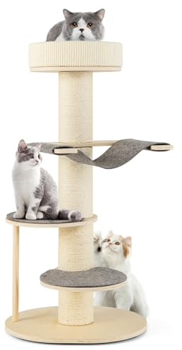 GYMAX Arbre à Chat à 4 Niveaux 120CM, Plateformes de Saut, Hamac, Perchoir Supérieur, Griffoirs en Sisal, Tapis Amovible, Centre d'Activités d'Intérieur pour Chat