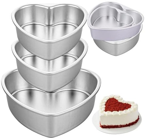 LOPYXBR 3PCS Heart Shaped Cake Tin 6 Inch & 8 Inch Heart Cake Tin, Aluminium Cakes Pan with Removable Bottom, Love Hearts Cakes Tins for Baking, Bakeware, Wedding, Birthday