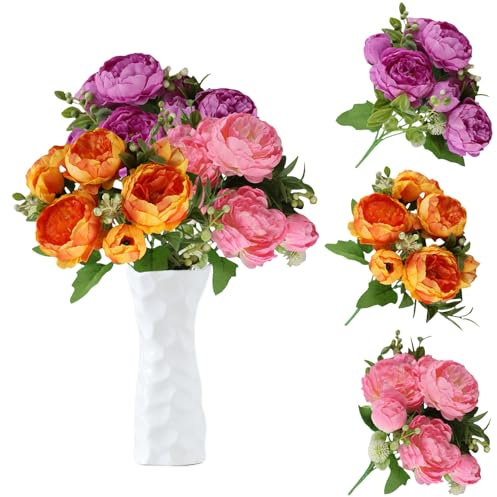 astylishome Fleurs artificielles d'extérieur violet clair rose avec tige pour bouquets de mariage, centres de table, fausses fleurs artisanales, décoration d'intérieur 1907