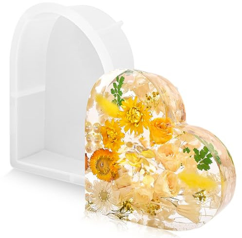 AKONE Stampi in silicone epossidico a forma di cuore, grandi stampi in resina epossidica, grandi stampi in silicone, a forma di cuore 3D, decorazioni per fiori secchi, fermalibri in resina