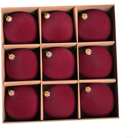 FUANA 9 PCS 10cm Christmas Balls Sets Xmas Tree Hanging Baubles Plastic Velvet Christmas Ball Decorations Shatterproof Xmas Decorations for Xmas Holiday Party Weddings(wine red)
