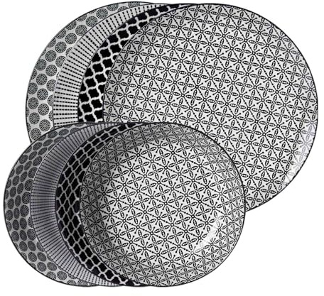 Ritzenhoff & Breker Takeo Mixed Tafelservice 8-teilig, Speiseteller (26 cm) und Suppenteller (20 cm) für 4 Personen, Skandinavisches Design, Mix-&-Match-Geschirr, Porzellan, Weiß und Schwarz