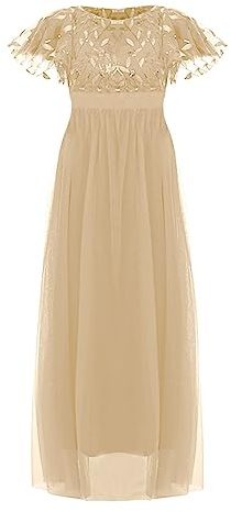 Robe longue en tulle pour femme - Rose et bleu - Robe maxi en tulle - Manches courtes - Paillettes - Robe de soirée - Robe de bal - Robe de cocktail - Costume de carnaval
