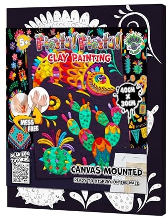 Splat Planet Kleckerfreies Fiesta-Knetmalset, lufttrocknendes Knetmodellierset, sensorisches 3D-Leinwand-Bastelset für Kinder, vorgerahmt 40 x 30 cm