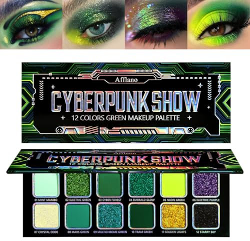 Afflano Multichrome Palette di ombretti Verdi, Opaco Brillantante Cromato Verde Glitter Eyeshadow, Giallo Verde Ombretto Blu Per Le Donne Verde Glitter Eyeshadow, Trucco Gothic Smokey Occhi Verde