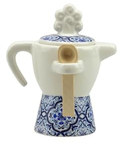 Generico Zuccheriera caffettiera in porcellana decorata con maiolica bomboniera per matrimonio, comunione, cresima Harmony PRMT24153