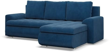 Mebligo - Ecksofa mit Schlaffunktion und 2 Bettkasten Cord - Dunkelblau 230x89x159 (BxHxT) FORESTA - Rechts Eckcouch, Sofas & Couches, Couch L Form, Cauchsofa, Sofa Wohnzimmer