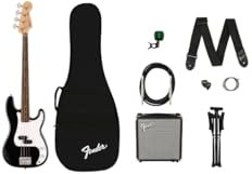 Squier by Fender Debut Collection Precision Bass, Lieferumfang mit Zubehör: - Ständer - Rumble 15 Amp - Gepolstertes Gigbag - Gurt - Bass - 3 m Kabel - FT-1 Stimmgerät