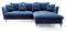 DomoHome Ecksofa Glam mit Schlaffunktion, Freistehend, Ottomane und Goldenen Füßen – Samtsofa im Glamour-Stil für Ihr Wohnzimmer, mit Zierkissen, 258x167x91cm, Rechte Seite BLAU