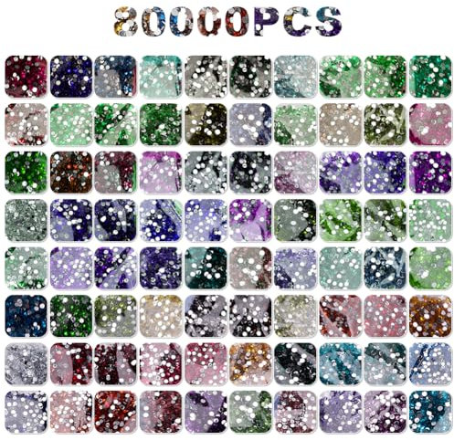Gohytal Diamond Painting Steine, 80000 Stück Runder Steine Glitzer Zubehör Diamanten Deko Strasssteine für Diamond Painting Nägel Edelsteine Kunsthandwerk Ornamente Textilien DIY