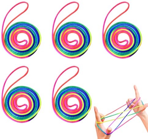 OUDQFCJ Fingertwist Kinder,Fadenspiel Mitbringsel,Gummi Twist Spiel Gastgeschenke,Fadenspiele für Kinder,Mitgebsel Kindergeburtstag 6-10 Jahre,Schultüte Füllung Ideen,Fingerspiel Aways (5 Stück)