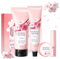Geschenk Set für Frauen, Sakura Pflegeset Damen, Körperpflegesets, Duschgel Set Damen Geschenk mit Bodylotion, Handcreme, Lippenbalsam, Creme für Rissige Haut, Sanft und Komfortabel, 4tlg