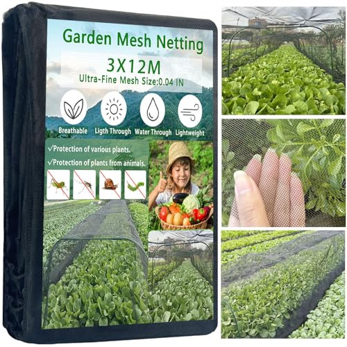 3x12M Thickened Black Nano PPT Garden Netting,Ultra-Fine Insect Mesh for Patio Greenhouse Vegetables Plants Fruits Flowers Protection from Birds Pest Bug Eating,30% Shade Rate Reusable & Durable