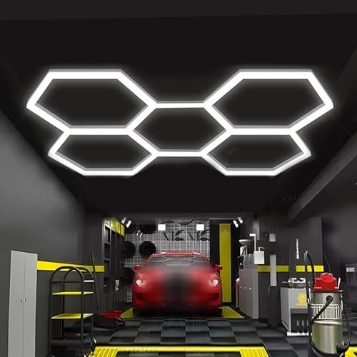 SJDUYD Lámpara LED hexagonal de techo, pared, taller, garaje, con diseño de panal, luces LED de panal, temperatura de color de 6500 K, iluminación para estaciones de trabajo y talleres. 5 HEX
