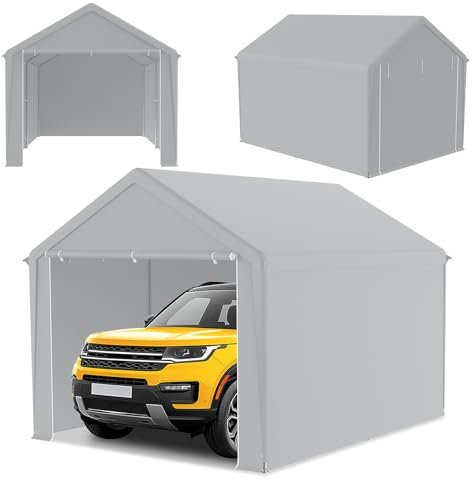 ACXIN Tenda da campeggio per garage e garage, robusto riparo e vimini con telo in polietilene, resistente ai raggi UV, impermeabile, rinforzo del tetto e telaio per auto, camion, SUV (grigio, 3 m x 4