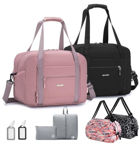 SPAHER 2X Handgepäck Tasche 40x30x20 Wizzair Vueling Faltbare Reisetasche Sporttasche Groß Weekender Damen Herren Gym Bag Tasche mit Nassfach Hand Luggage wasserdichte Duffle Fitness Bag