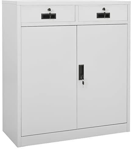 Massbinet Büroschrank mit Schubladen und Trennwänden Aktenschrank Aufbewahrungsschrank Metallschrank Lagerschrank Stahl Hellgrau Ohne Pflanzkasten
