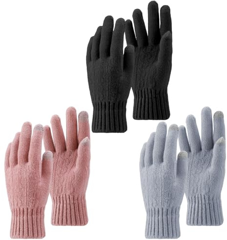 Utensilsto 3 Paar Handschuhe Damen Winter Touchscreen Handschuhe Thermo Winterhandschuhe Wollhandschuhe Warm Winter Gloves Frauen Geschenk Weihnachten