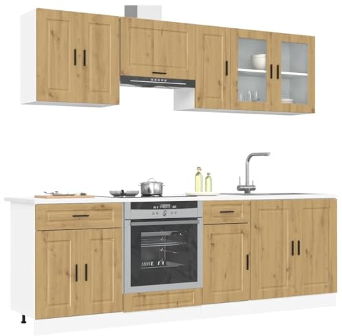 Emmtore 8-TLG. Küchenschrank-Set Holzwerkstoff, Küchenzeile Einbauküche, Schrank-Set, Unterschrank, Küchenschrank, Hängeschrank Eiche handwerklich