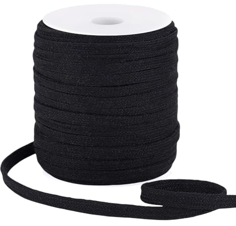 PH PandaHall 45m Cordino Piatto Cotone con Coulisse 10mm Corda di Ricambio Nero Cordoncini per Cucire Pantaloni Della Tuta Indumenti Cappotti Borse