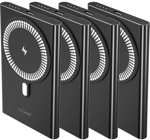 revolt Powerbank iPhone MagSafe: 4er-Set Flache Powerbanks, 5.000 mAh, 20 W PD, Qi- & MagSafe-komp. (Metallgehäuse, Mini iPhone, Safe)