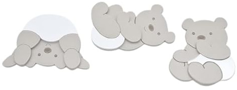 Botter Luigi | Kit 3 Decori in Legno “Orsi Giocosi” Adesivi Bianco e Tortora Per Cameretta Bambini – Decorazioni in Rilievo per Mobili, Armadi, Lettini e Comò – Facili da Applicare