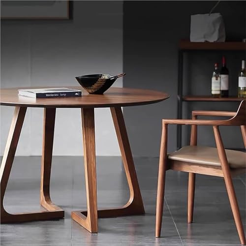 JingNian Mid Century Modern Esstisch, Bauernhaus Runder Vintage Sockel Esstisch Kleiner Freizeit Couchtisch füR 2-4 Personen(Brwon,80x75cm)