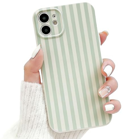 NITITOP for iPhone 11 Case Cute Striped Design, Green | for Women Girls, Aesthetic Vertical Stripe Line Pattern, Soft TPU Shockproof Cover, Full Camera Protection
