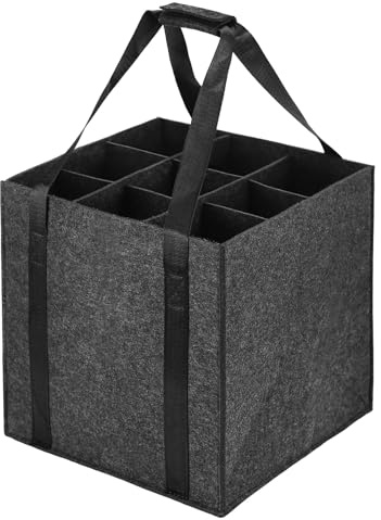Huiguli Flaschentasche 9 Fächer aus Filz, Dunkelgrau – Wiederverwendbare Getränketasche für Wein, Bier, Wasserflaschen | Ideal für Picknick, Party, Reise | 27x27x27 cm