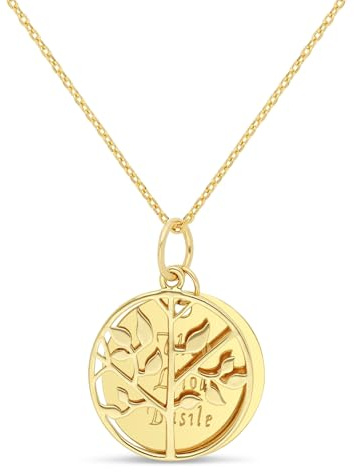 Moments Précieux Collier gravé double médaille lisse et pendentif arbre de vie, plaqué or - Idée cadeau femme - Noël - Saint Valentin - Anniversaires - Fête des Mères