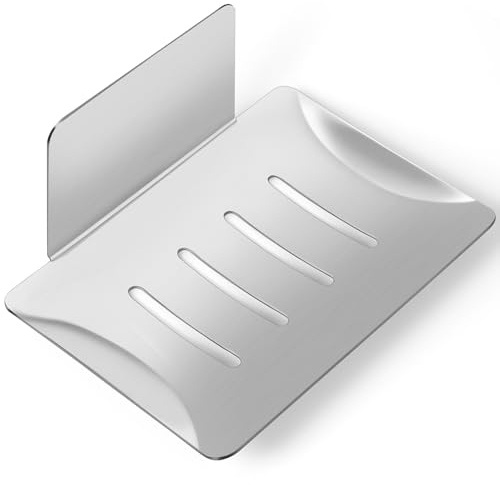 Stainless Steel Soap Holder,Self-Adhesive Soap Dish Holder,Soap Dish for Shower,Shower Soap Dish,Waterproof Soap Tray,Wall-Mounted Brush, Sponge & Soap Holder for Bathroom, Kitchen,Balcony (Silver)