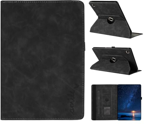 TEDTIKJT Hülle für Samsung Galaxy Tab A7 10.4 2022/2020 Hülle 360°Drehbar Multi-Winkel Ständer Schutzhülle für Galaxy Tab A7 Smile-Druck PU Leder Flip Tablet Cover mit Auto Schlaf/Aufwach (Schwarz)