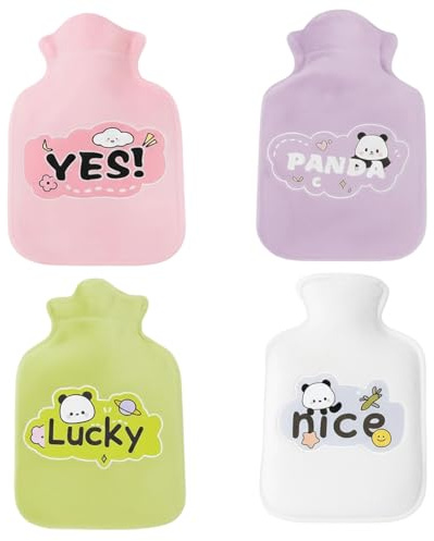 Mini Wärmflasche, 4 Stück 200 ml Klein Und Praktisch, Ideal Für Unterwegs Und Zuhause,11 x 17 cm, Kleine Wärmflasche Klein Mit Bezug Design Für Kinder Und Erwachsene
