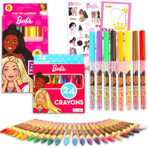 Barbie Buntstifte für Kleinkinder im Alter von 1–3 Jahren – Bündel mit 24 Buntstiften und 8 Markern für Kleinkinder für Partygeschenke, Geschenktüten, mehr Buntstift-Set für Mädchen