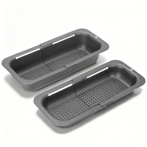 VINATO 2 Pezzi Scolapiatti Appoggio Estensibile Lavello, Scola Verdure da Lavello Plastica cucina, Scolapasta Pieghevole, Accessori Lavello Cucina per Scolare e Sciacquare Frutta e Verdura (Grigio)