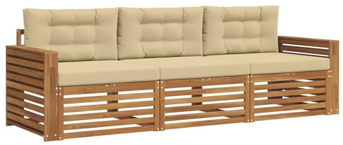 vidaXL Outdoor-Sofagarnitur mit Kissen 3 pcs Natur und Beige, Garten, modernes Ecksofa, belastbare Gartenmöbel, Lounge für Terrasse, ideales Set für Balkon