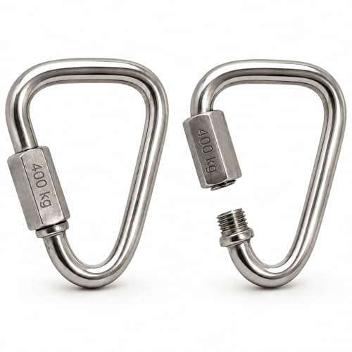 NEXAFIX 2-pack Delta-skruvkarbiner i rostfritt stål – Snabbkoppling M6 Ø 6 mm 400 kg WLL tung last – Hängestol gunga hundsele solsegla camping ryggsäck