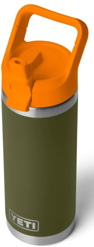 YETI Rambler C Straw Bottle, Stainless Steel Vacuum Insulated Bottle with Leakproof Straw Cap, Olive/King Crab Orange, 18 oz (532 ml)