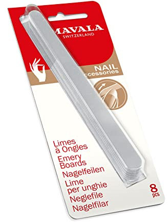 MAVALA - Limas de Uñas, Hechos de Madera, Para Uñas Frágiles con Tendencia a Abrirse, con 2 Tamaños de Partículas de Limado, Colores Surtidos, 8 Unidades