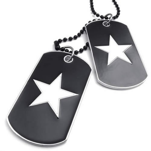 KONOV Schmuck Anhänger Herren Halskette – Kette 68 cm – Platte Militärische – Dog Tag Pentagram – Military Armee – Für Damen und Herren – Farbe weiß schwarz – mit Geschenktasche – F22335