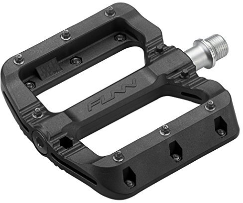 Funn Black Magic Kunststoff-Flachpedal-Set für Mountainbike - Leichte breite Plattform-Fahrradpedale für Stabilität, 9/16-Zoll CrMo-Achse Fahrradpedale für MTB/BMX/Urban/Gravel-Fahren (Schwarze Pins)