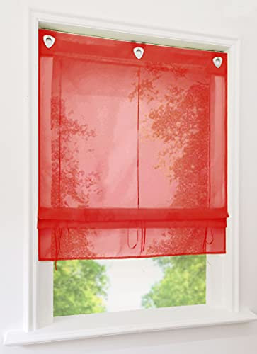 1er-Pack Raffrollo mit U-Haken Weiß Transparent Voile Ösenrollo Vorhang (BxH 80x130cm, Rot)