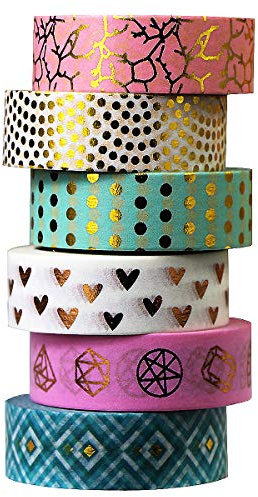 Gouert 6 Rolls Washi Tape Gold Dekoband Klebeband Buntes Gold Klebebänder