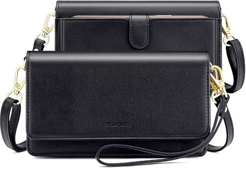 nuoku Umhängetasche Handytasche Damen Clutch Schultertasche im Klein Format mit RFID Karte-Slots 2 Armbändern