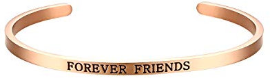JewelryWe Schmuck Armreif mit Gravur Damen Inspiration Freundschaft Armband Edelstahl Armspange Verstellbar mit Spruch Friends Forever Rosegold