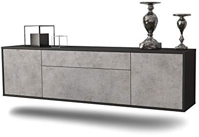 Dekati Lowboard Aurora hängend (180x49x35cm) Korpus anthrazit matt - Front Beton Optik - Push to Open