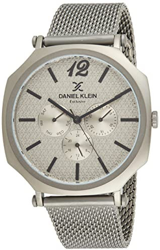 Daniel Klein Exklusive Herren-Armbanduhr mit Metallgehäuse, Mesh-Armband, Dk.1.12516-6, Grau, Grau, Armband