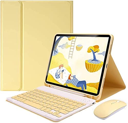 PboyiqiS Keyboard Case for iPad Pro 11 2022/2021/2020 (4th/3rd/2nd Gen) with Mouse, Detachable Wireless Bluetooth Keyboard Slim Leather Smart Cover with Pencil Holder, Yellow