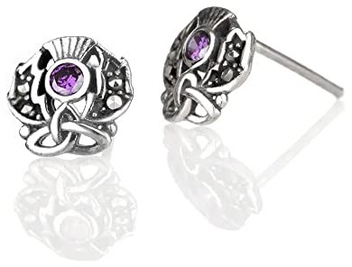 Schottische Distel - Ohrstecker aus Sterling Silber mit Markasit und Amethyst
