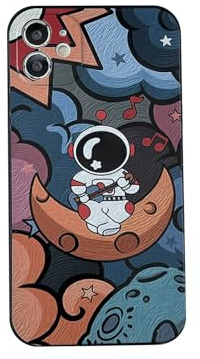 Yonds Queen für iPhone 12 Niedliches Hülle, Cool Cartoon Astronaut Space Planet Mond Design Stilvoll Stoßstange weiches TPU rutschfeste Stoßfeste Schutzhülle (iPhone 12, Mond)